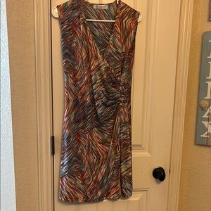 Orange and Blue Asymmetrical Sheath Dress and Sleeveless Design